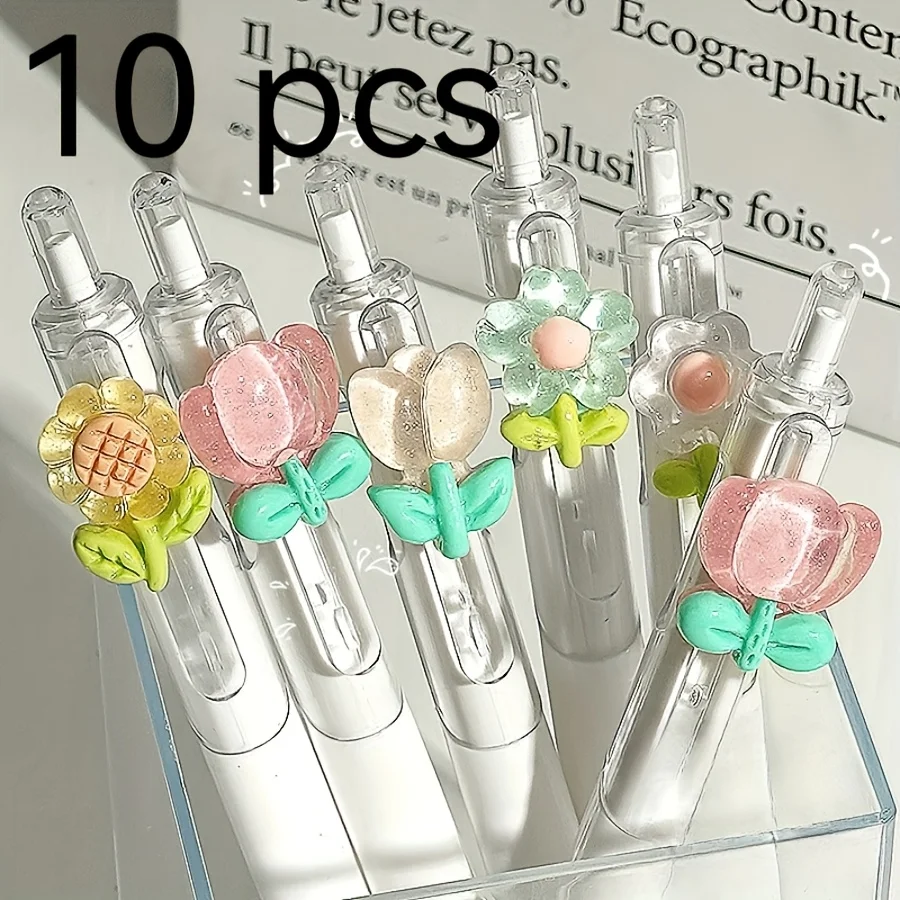

10 Pcs Kawaii Florid Gel Pens Black Ink Aesthetic Accessories Write Smoothly School Supplies Japanese Cute Stationery