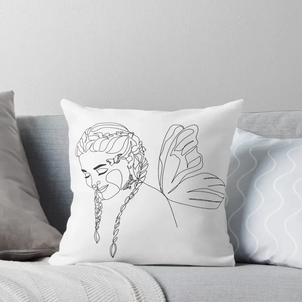 Line Art Print. Woman With butterfly. One Line Art. Woman Line Art. Minimalist art poster. Woman print. Minimalist Throw Pillow