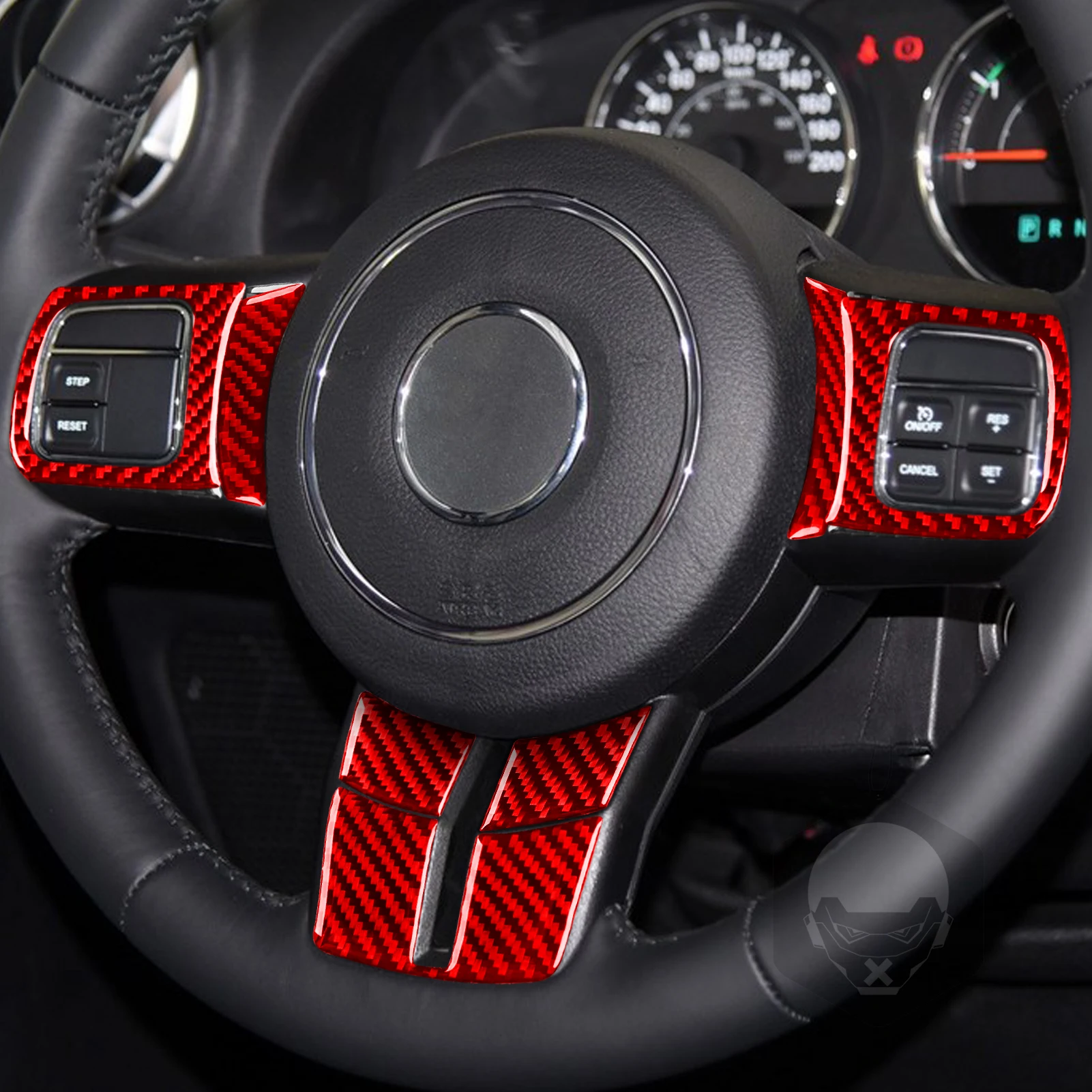 Red Carbon Fiber Steering Wheel Button Panel Decorative Cover Car Interior Accessories Sticker For Jeep Wrangler JK 2011-2017