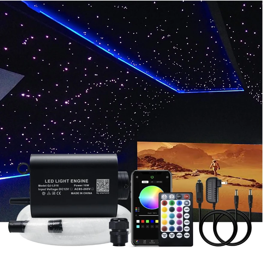 

Optical fiber Light 16w Star ceiling kit Bluetooth APP Control Starry Car LED Kid Room RGBW COLOR 12V RF control WAPP COLOR