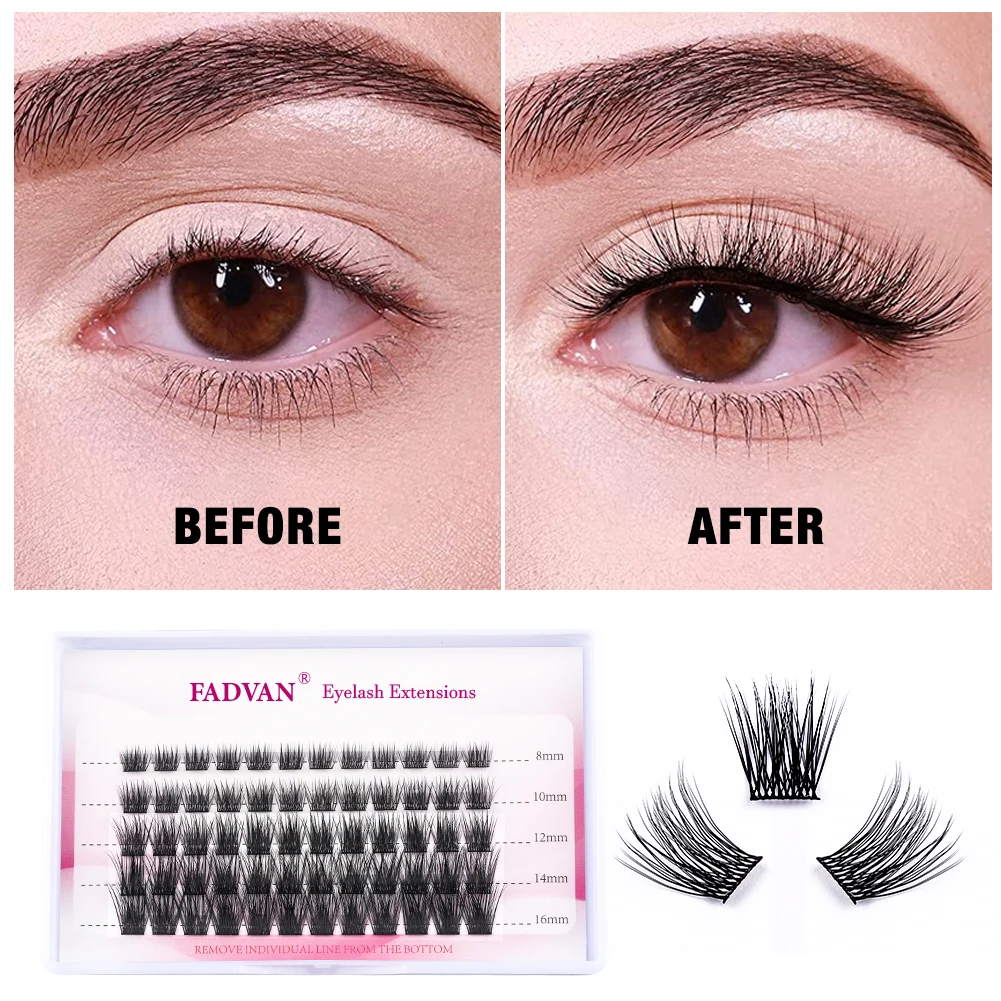 Fadvan DIY Clusters Eyelash Extension Dovetail Segmented Lashes 60 Volume Natural Cluster Segmented Eyelashes Bundle Lashes