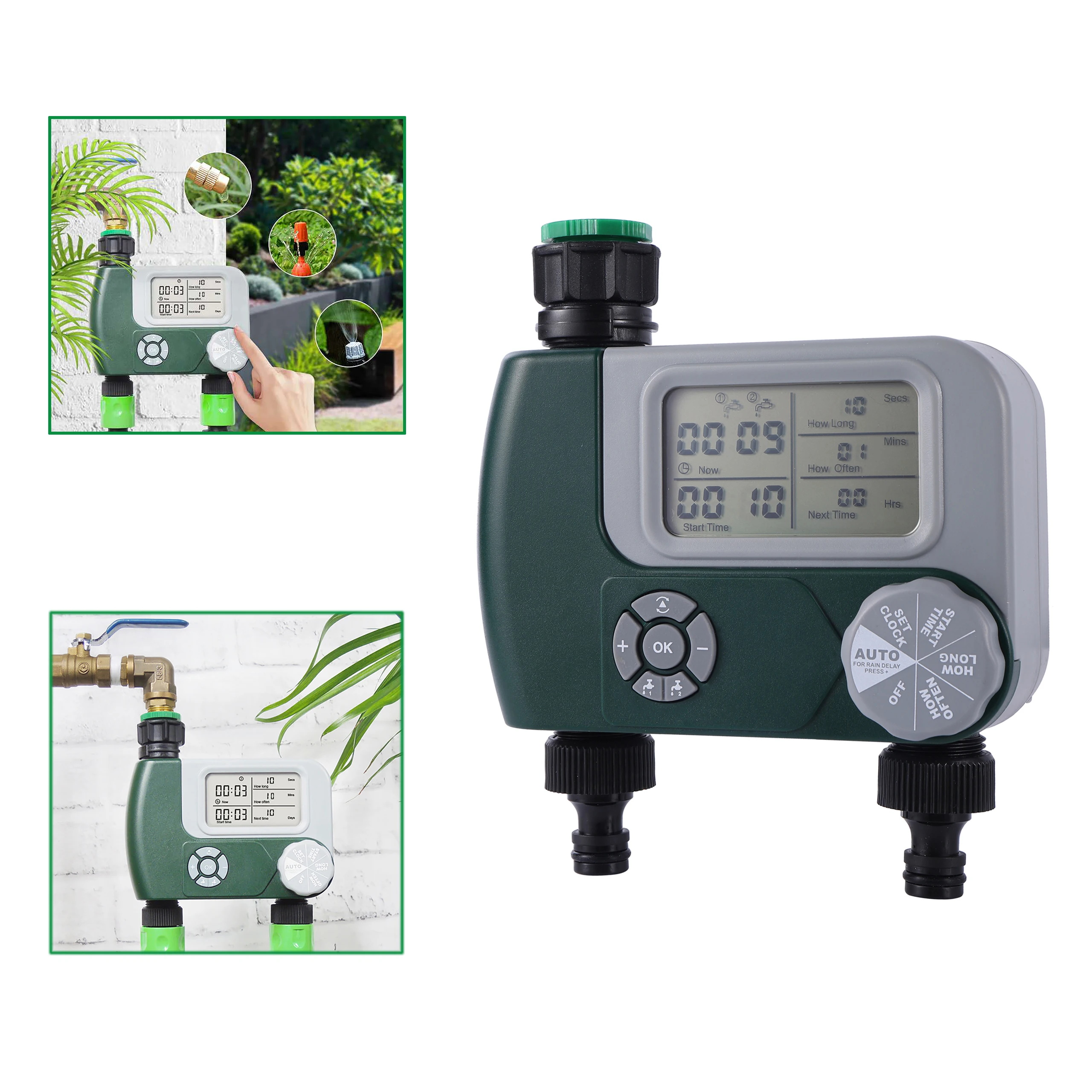 2 Outlet Digital Programmable Water Timer Garden Lawn Automatic Watering Sprinkler System Irrigation Controller Battery Operated