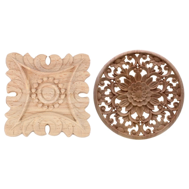 

2x Unpainted Wood Carved Corner Onlay Applique Frame Background Home Furniture Wall Cabinet Door Decor Decoration