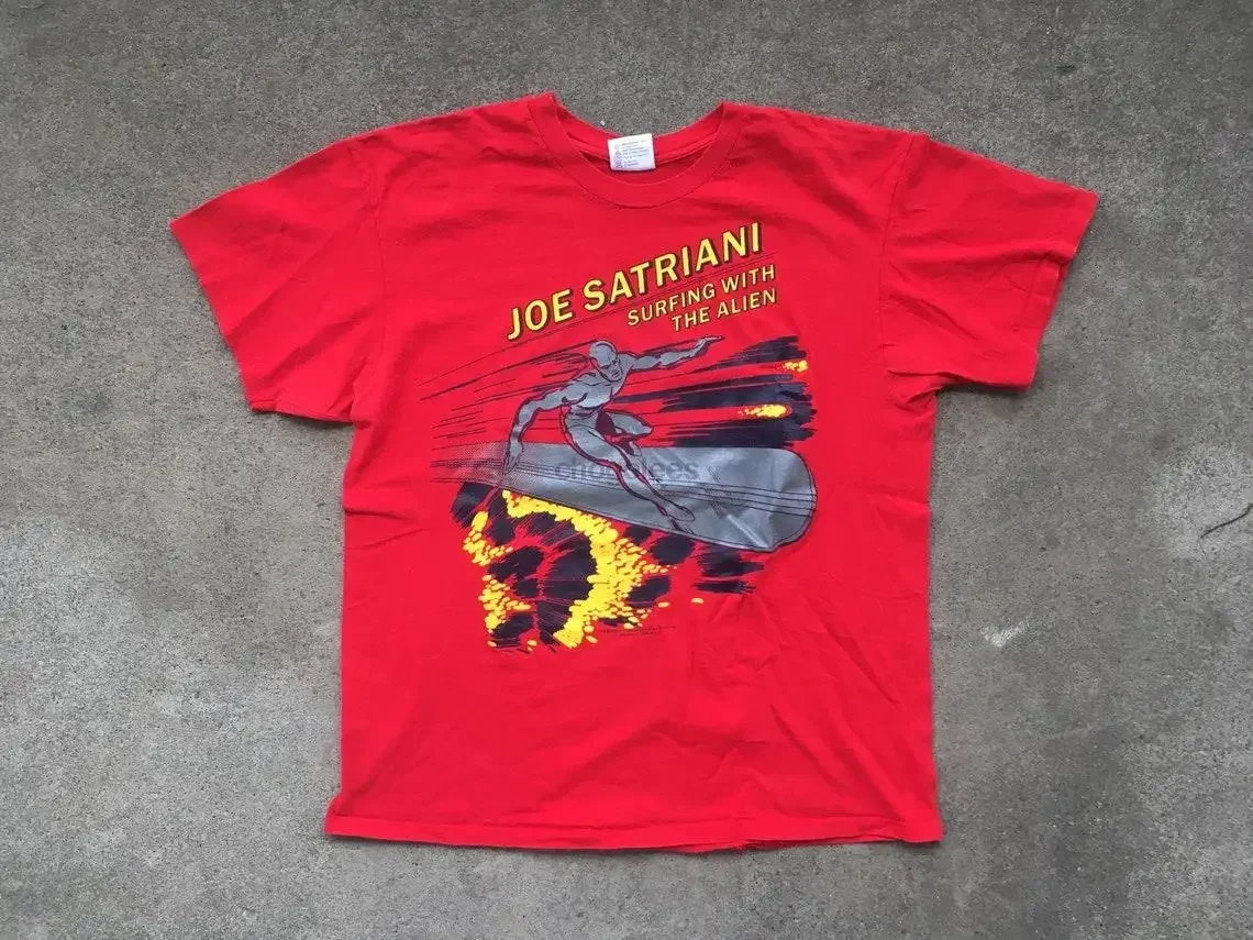 Vintage 1980s JOE SATRIANI Surfing With The Alien 1988 Red Concert Tour T-SHIRT Size Large Metal Hard Rock Band Cotton Graphic T