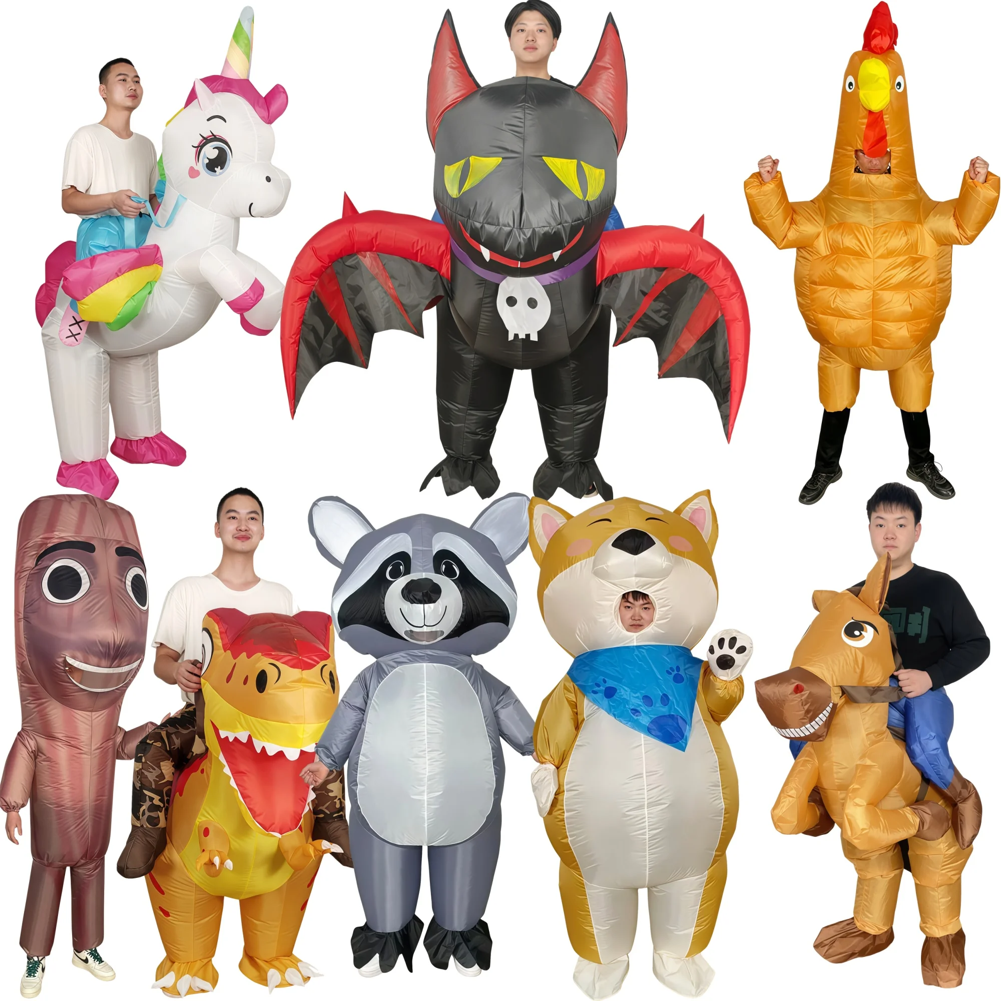 Costumes gonflables d'animaux pour Halloween : chauve-souris, chat, licorne et divers styles, adaptés aux jeux de rôle pour adultes lors de fêtes sur le thème des animaux