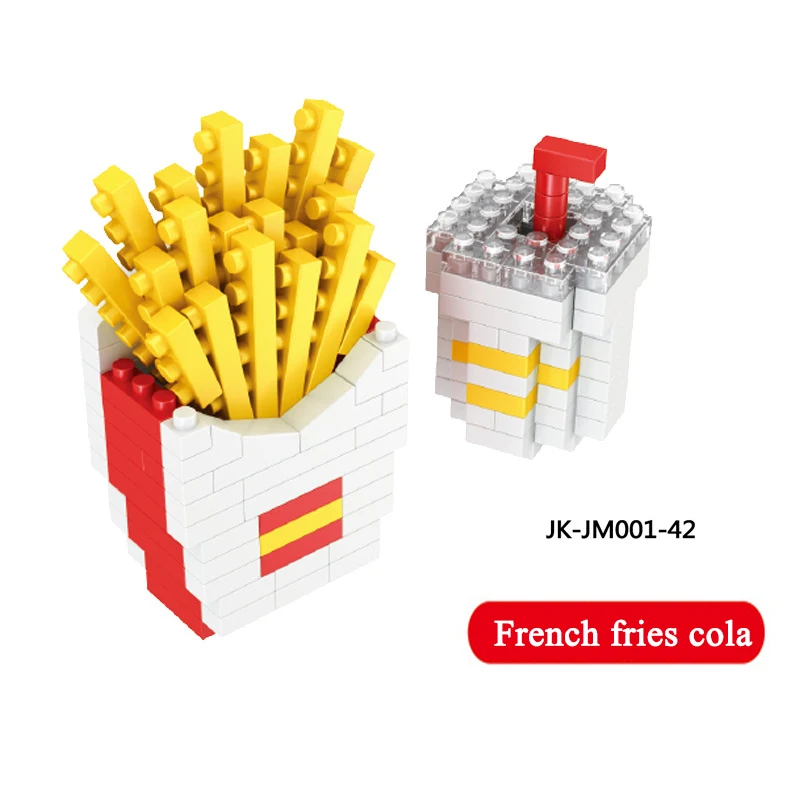 Mini Fast Food Building Blocks DIY Food Burger Fries Pizza Hot Dog Wine 3D Model Assembly Bricks Children\'s Educational Toy Gift