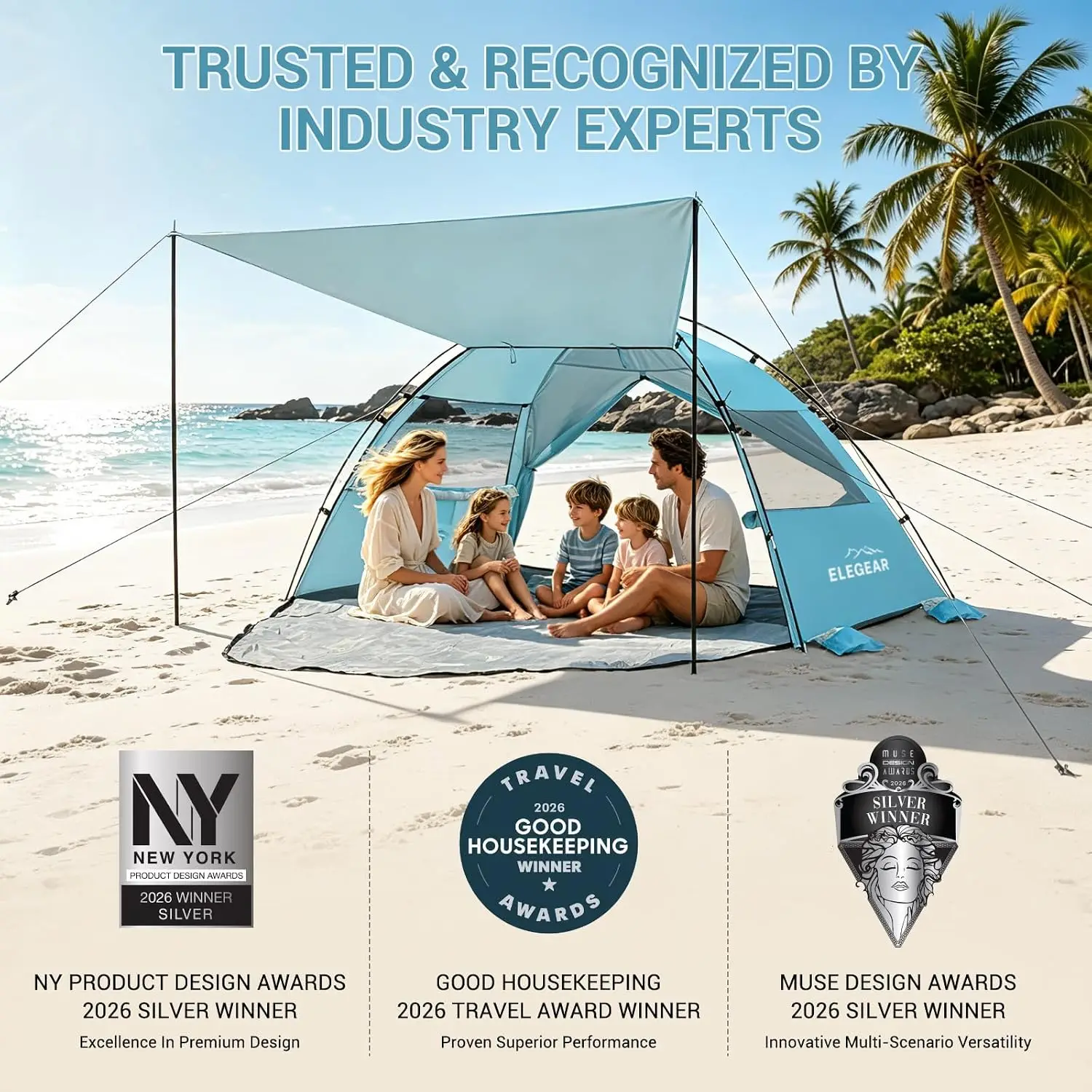 Pop Up Beach Tent with Canopy, 4-5 Person, UPF 50+ UV Protection, Easy Setup, Portable Sun Shelter for Beach Camping