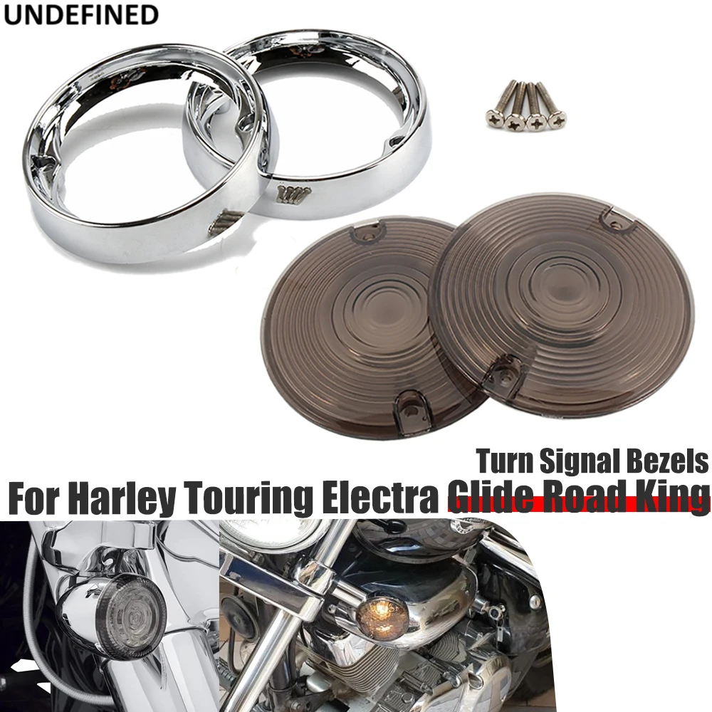 Turn Signal Light Bezels Smoke Lens Trim Ring Plastic For Harley Touring Electra Glide Road King Glide 1986 Up Chrome Deep Dish