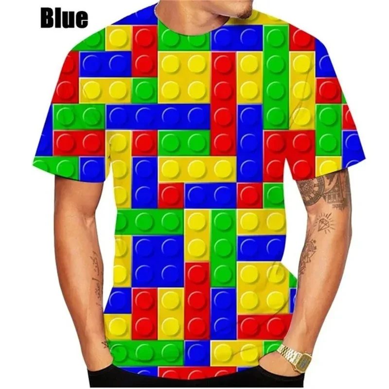 3D printed building block graphic T-shirt for men short sleeve crew neck T-shirt top Street fashion casual men's funny T-shirt