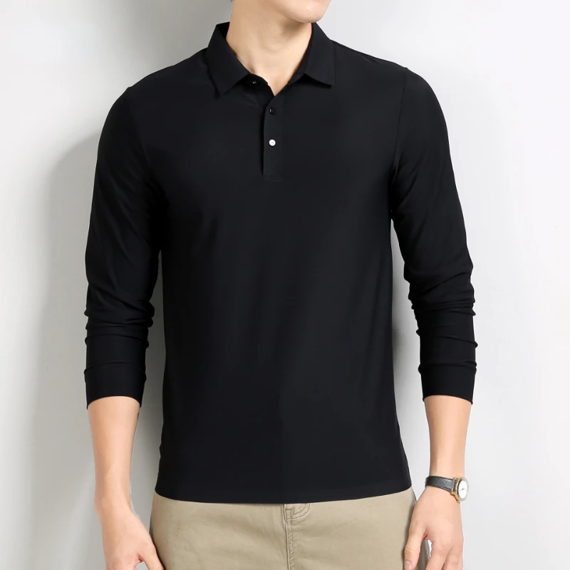 New Spring Autumn Mens Polo Shirts Luxury Long Sleeve Solid Color Business Casual Male Tops Fashion Simple Slim Man Tees 4XL