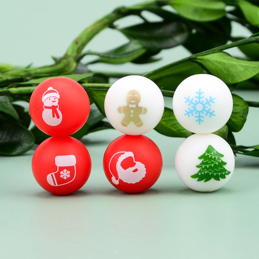 Christmas Silicone 15mm Beads 30PC Hat Santa Claus Xmas Tree Loose Spacer For Jewelry Making Diy Bracelets Necklace Accessories