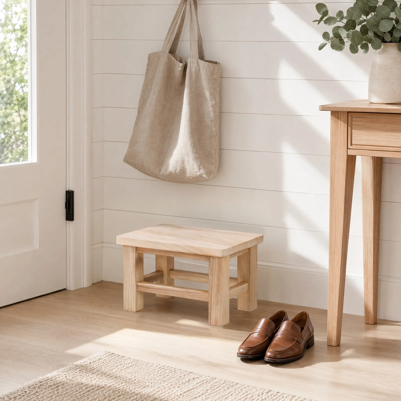 Rustic Solid Wood Small Stool Smooth Rounded Edges Safe for All Ages Versatile Seat Footrest Plant Stand Entryway Shoe Bench