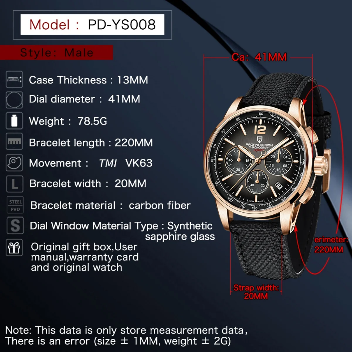 PAGANI DESIGN Vk63 Movement Men's Quartz Chronograph Watch 41MM Sapphire Luminous C3 Stainless Steel Waterproof 10Bar Reloj Homb