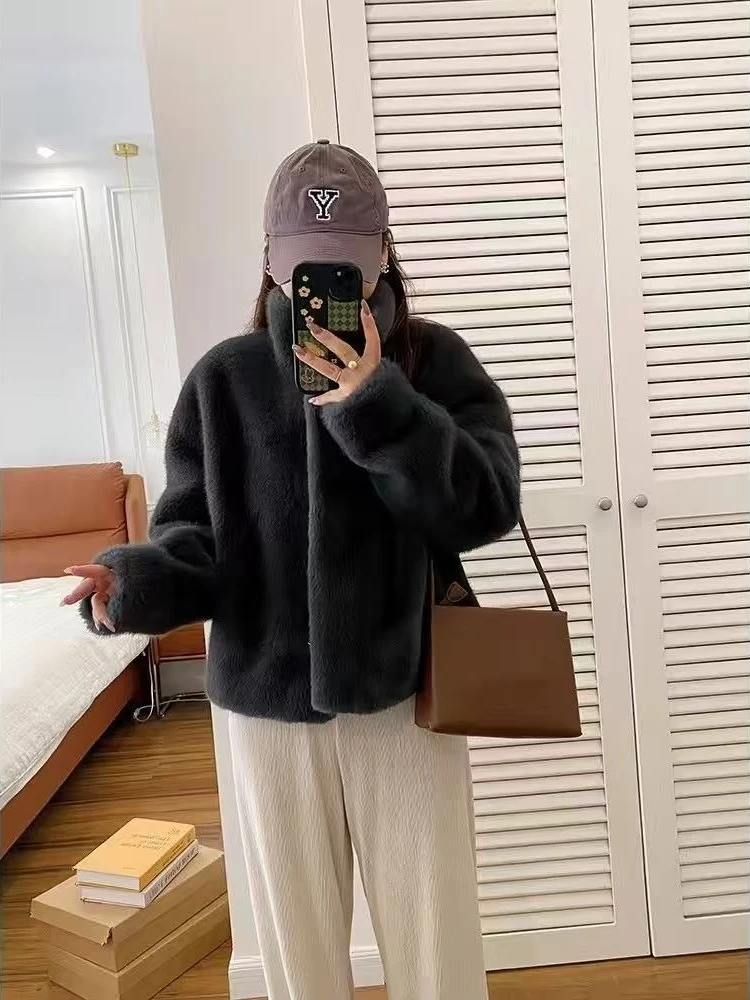 Women Faux Fur Coats Short Jackets Stand Collar Coat Thick Warm Y2k Streetwear Jacket Work Outerwear Autumn Winter 2025