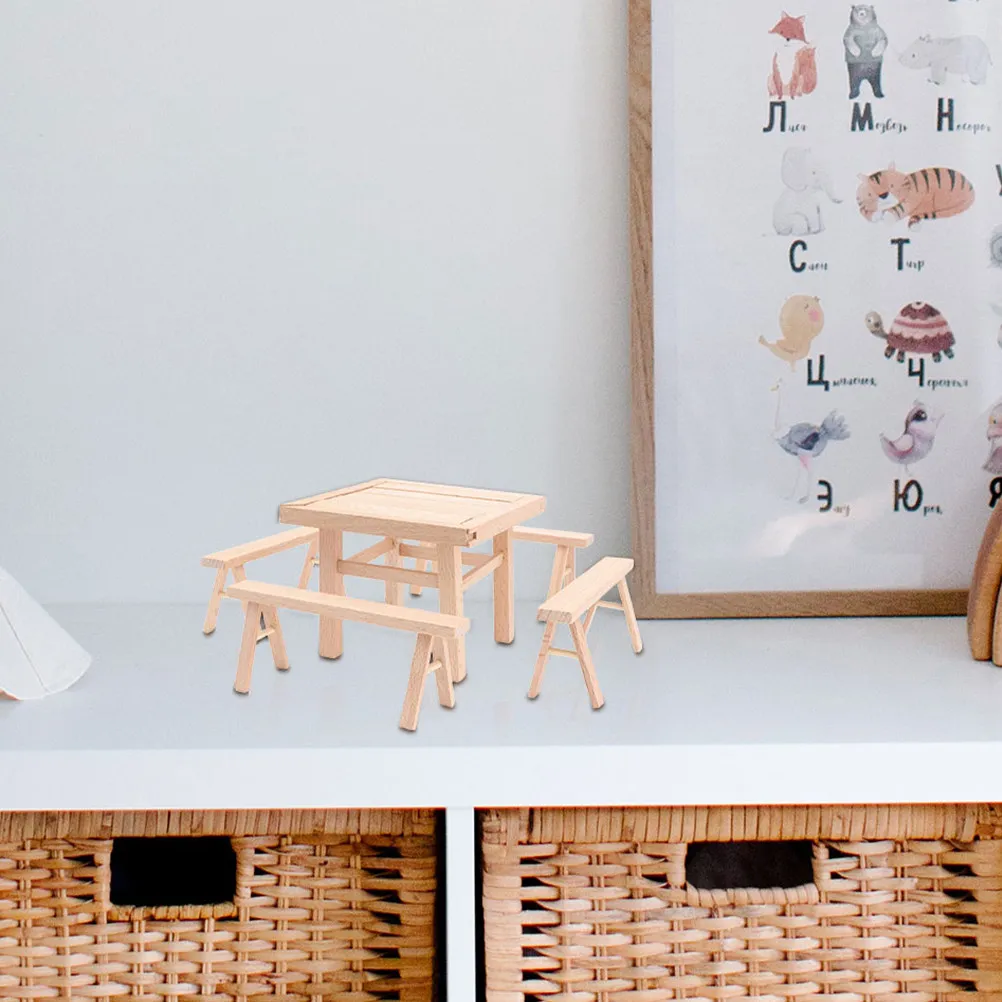 

2 Sets Wooden Assembly Chinese Style Furniture Table and Stools Simple Structure DIY 3D Puzzle Furniture Plaything Mini House