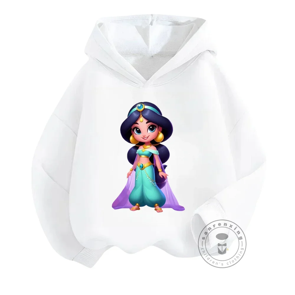 Disney Aladdin Jasmine Princess Graphic Kids Hoodie Cute Girls Clothes Boys Korean Sweatshirt New Fall 2024 Children\'s Clothing