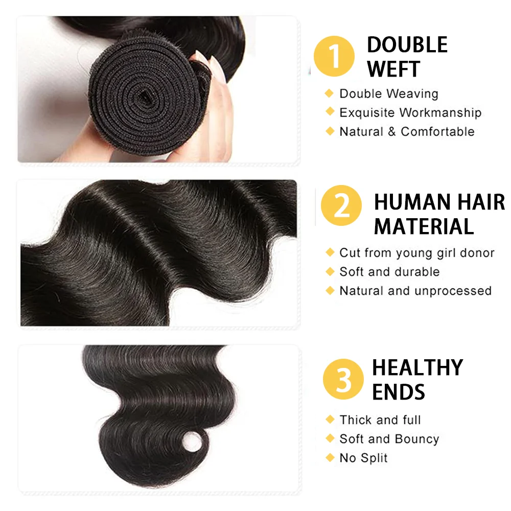 Natural Black Color Human Hair Bundles Body Weave Brazilian Hair Weave For Women Extensions 100% Unprocessed Human Hair Bundles