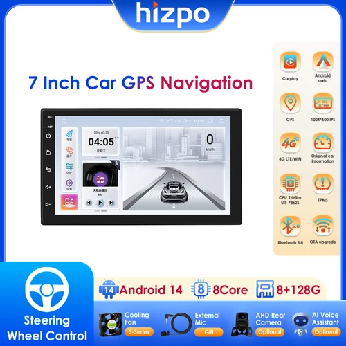 HIZPO 7 ""Android 14 Auto Carplay estéreo Universal 2 din Radio de coche reproductor Multimedia GPS para Toyota Nissan Hyundai KIA Volkswagen
