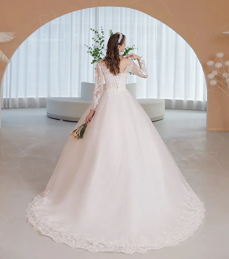 Manga longa vestido de casamento moderno doce flor vestido de noiva luxo rendas bola vestido de casamento real foto vestidos para as mulheres 2022 novo