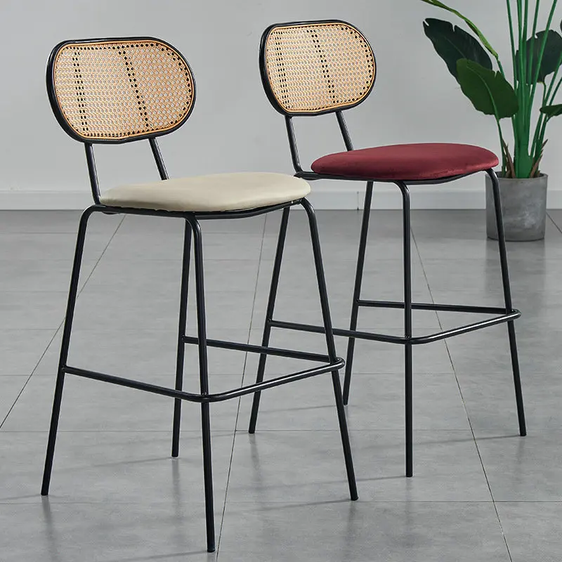 

Modern minimalist household bar chair rattan high chair leisure chair soft bag bar cafe bar stool cross-border