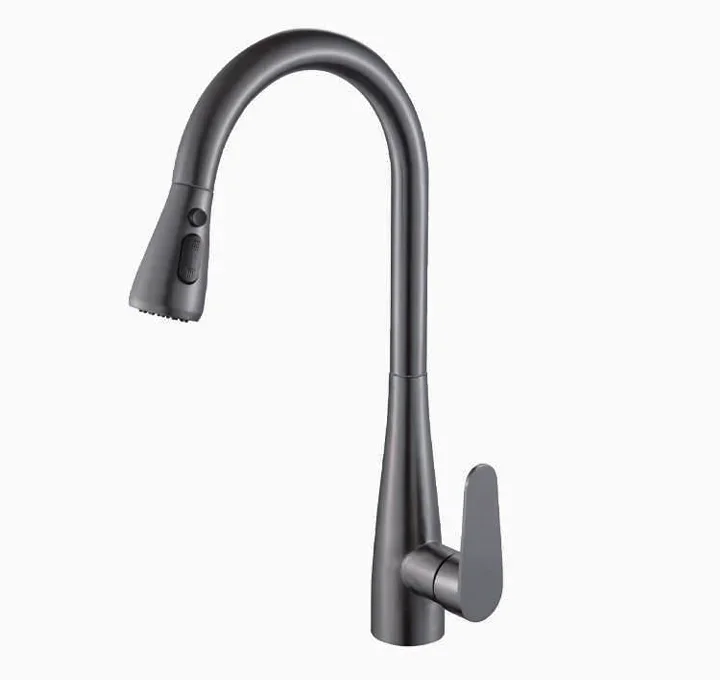 

YYHC-Modern Stainless Steel Brushed Deck Mount Kitchen Faucet with Pull-Out Sprayer Matte Black Ceramic Cabinet Brass Faucet