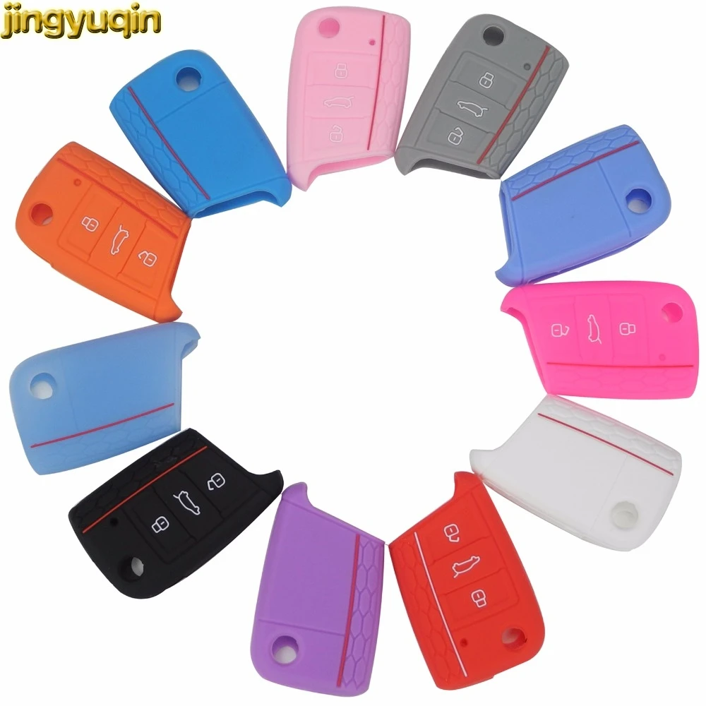 Jingyuqin 20pcs/lot Car Styling Key Case Cover Accessories Bag For Volkswagen VW Golf 7 mk7 Skoda Octavia A7 Silicone Key Case