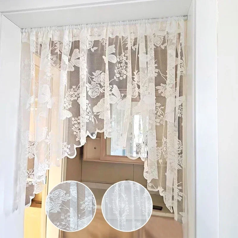 White Lace Curtains Short Curtain Kitchen Curtains Half-curtain Living Room Decor Door Cafe Window Room Decor Home Supplies 커튼