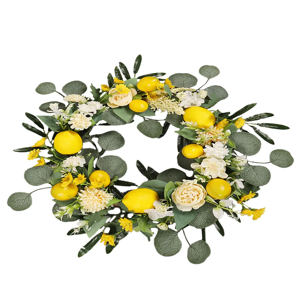 

Simulated Flower Wreath Garland Decor Summer Festival Wall Decor Artificial Lemon Leaf Design Practical Long Lasting
