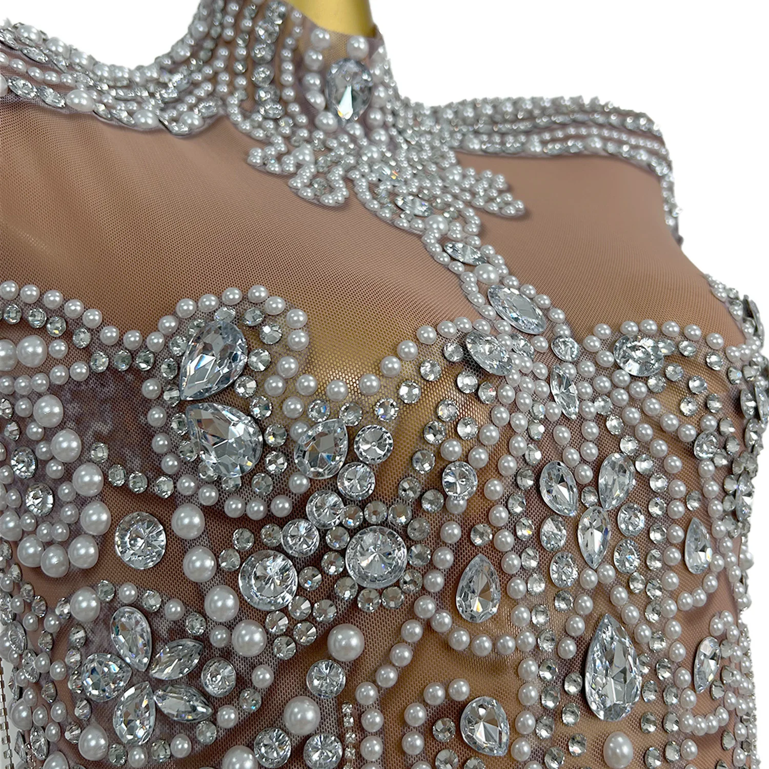 Nianlun 2025 vestido invitada boda Sexy Perspektive Mesh Voller Diamanten Perlen Abendkleid Geburtstag Bankett Cocktail Ball Kleid