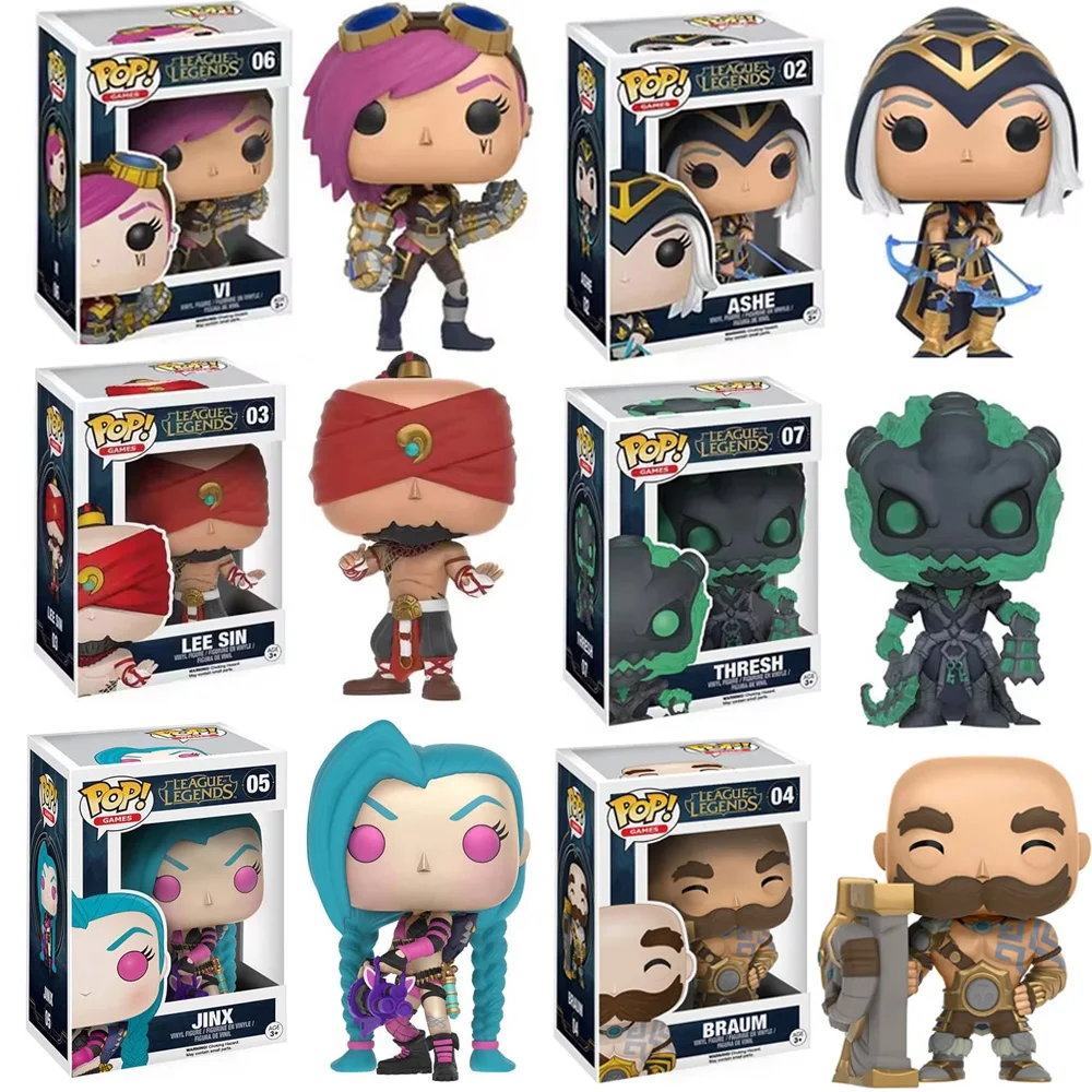 Funko Pop Games Leagues of Legends Jinx Ashe #02  Lee Sin #03 Braum #04  Vi#06 Thresh #07 Vinyl Action Figures Toys S14 Finals