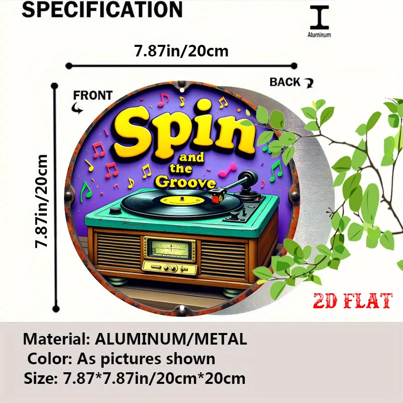 One-Piece 2D Flat Round Wall Decoration, Featuring Groove And Music Designs, Perfect for Vintage Indoor Or Outdoor Use in