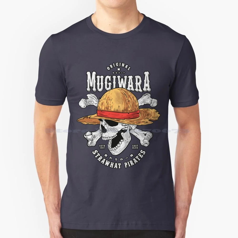 Monkey D. Camiseta 100% de algodón de Luffy, camisa de Mugiwara Nakamas Friends, sombrero de paja pirata, huesos de esqueleto, Manga de Anime, barco calavera