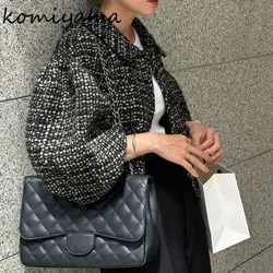 Tweed Plaid Ropa Mujer Japanese Woman Jackets Lantern Sleeve Chaqueta Mujer Spring Winter 2024 New Clothes Fashion Coats