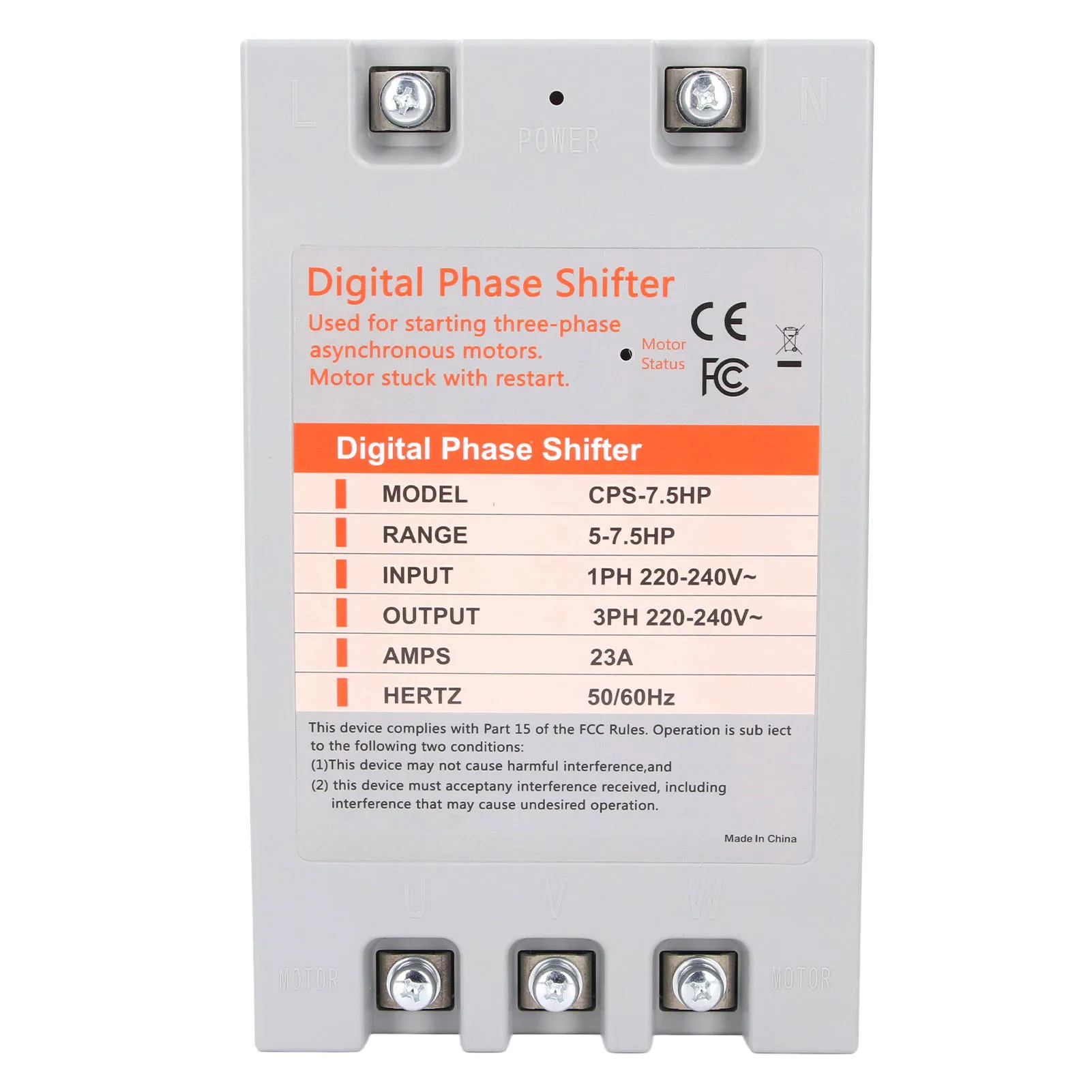 Single Phase to 3 Phase Converter 5-7.5 Horsepower Digital Phase Converter 220-240VAC