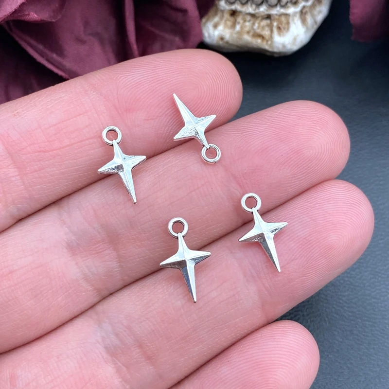 50pcs 14.5x9mm Charms Shining Stars Charms For Jewelry Making DIY Jewelry Findings Antique Silver Color Alloy Charms
