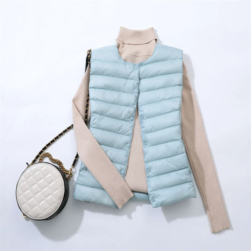 90% Ultra Light White Duck Down Women Vest Thin Coat Women Duck Down Sleeveless Jacket V Collar Or O Collar Coat Packable