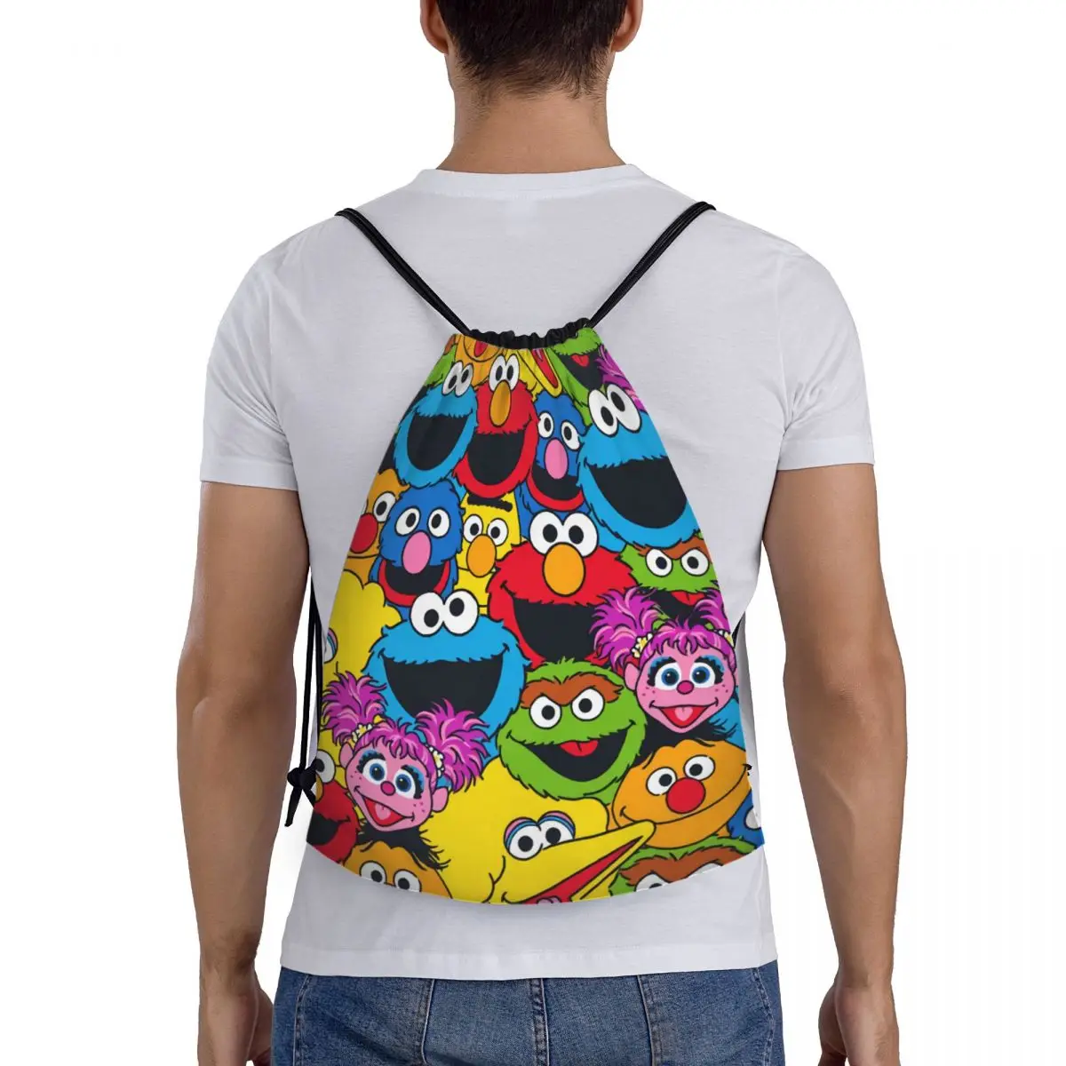 Niestandardowe torby ze sznurkiem Ulicy Sezamkowej Cookie Monster do treningu plecaki do jogi mężczyźni kobiety Happy Elmo Sports Gym Sackpack