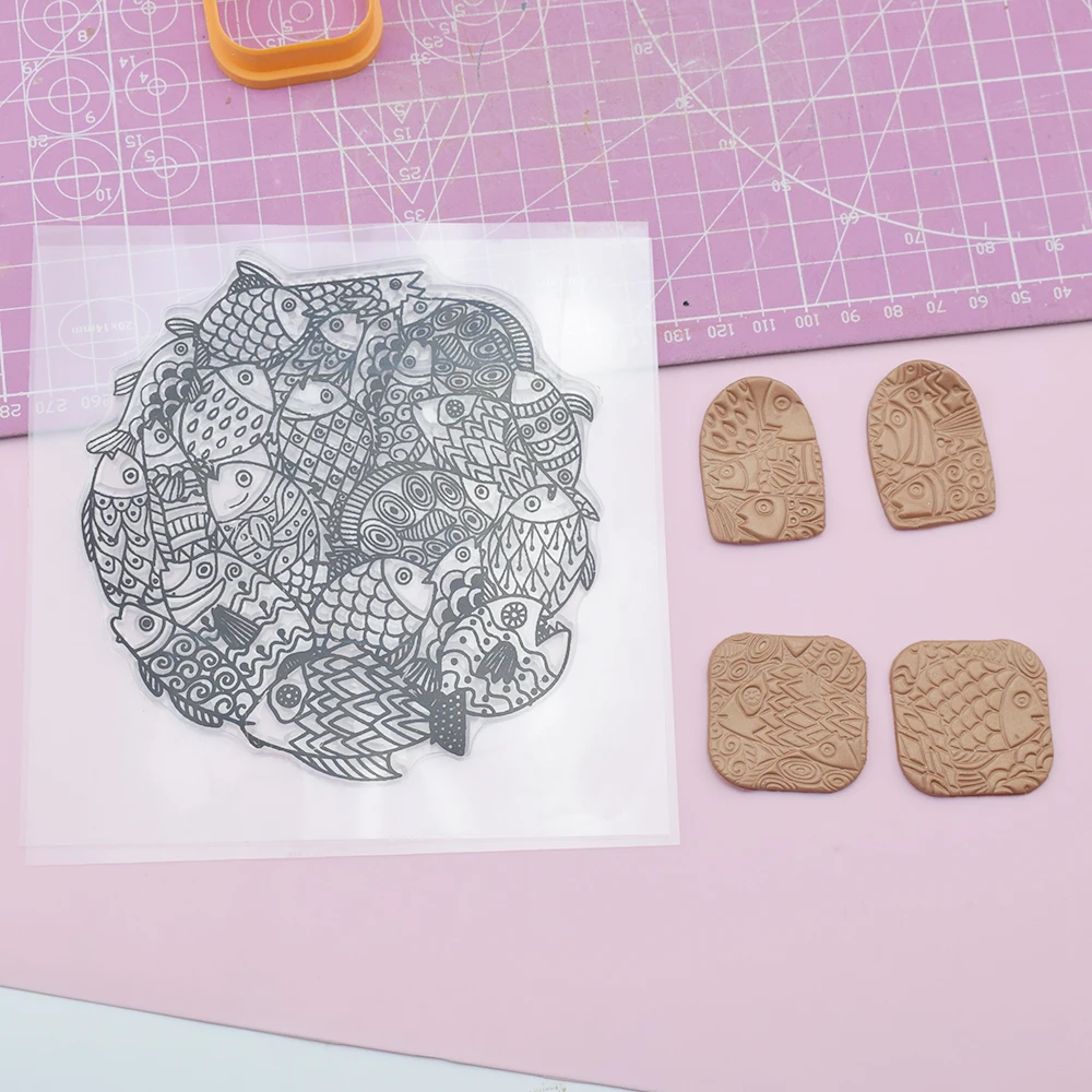 Clay Stamp Texture Emboss Sheet Ceramic Pottery Polymer Clay Cute Fish Pattern Impression Template Designer DIY Art