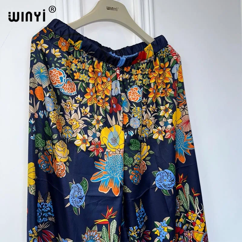 WINYI Middle East print kimonos 2 piece sets women outfit Long Cardigan And Wide Leg Pant Sets Pants Suits holiday beach cover u