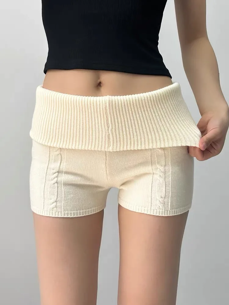 Mode Niedrige Taille Gestrickte Shorts Frauen Eingewickelt Shorts Hause Tragen Nachtwäsche Dünne Elastische Hot Pants