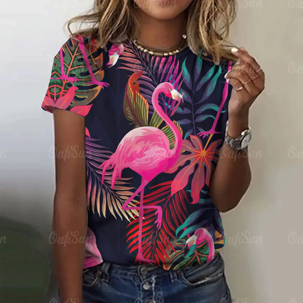 Flamingo T Shirt for Women\'s New O Neck Pullover Fashion Casual Short Sleeve Tee Shirt Hawaiian Women\'s T-Shirt Tops Streetwear