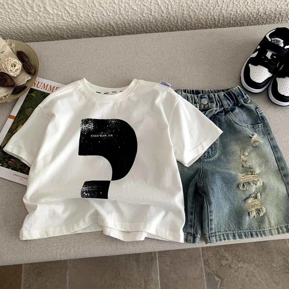 Boys T-shirt 2026 Spring and Summer New Children's Clothing Korean Style Boys and Girls Foreign Symbol Printed T-shirt