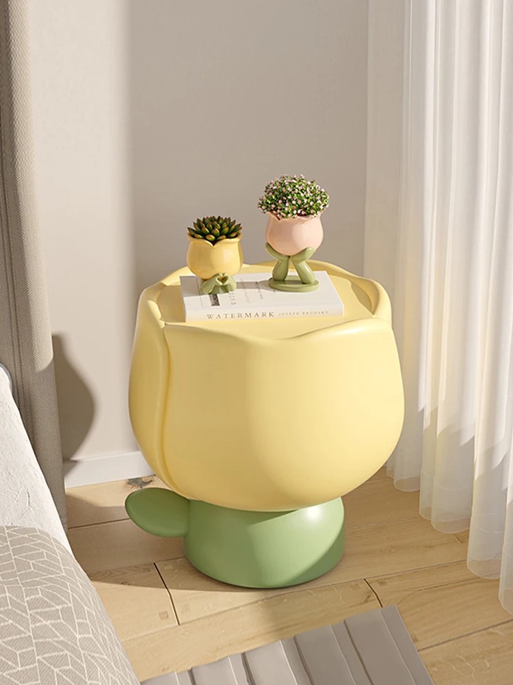 Tulip Milk Oil Wind Small Bedside Table Tea Table Modern and Minimalist Bedside Cabinet Storage Cabinet Storage Rack Internet Re