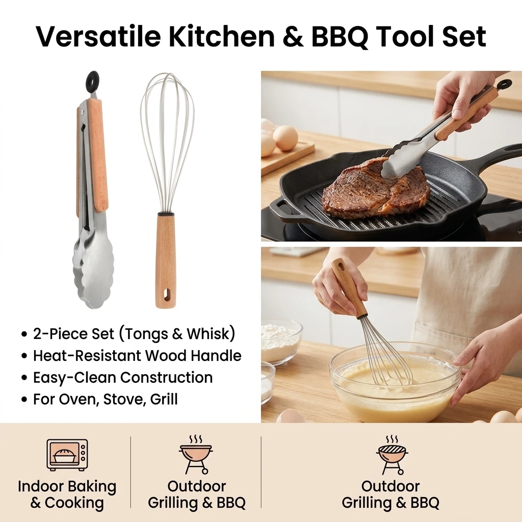Stainless Steel Food Tongs Whisk Set for Home Cooking Professional 304 Kitchen Baking BBQ Tools Durable Heat Resistant Gear