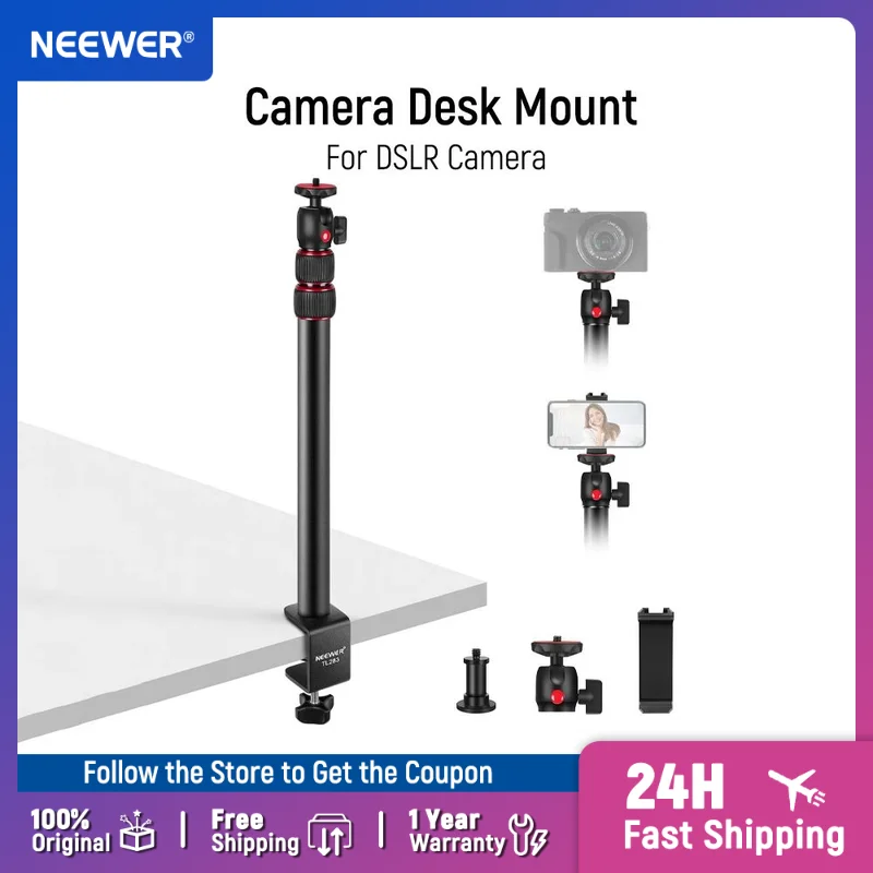 NEEWER Support de bureau pour appareil photo avec support pour téléphone et 360 °   Tête sphérique, support de lampe de table à pince C télescopique 17"-40"/43-102 cm, vis 1/4"