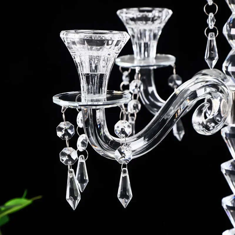 Elegant Crystal Glass Candlestick Holder for Wedding Table Centerpiece Home Decor Ornament Simple Design Banquet Party