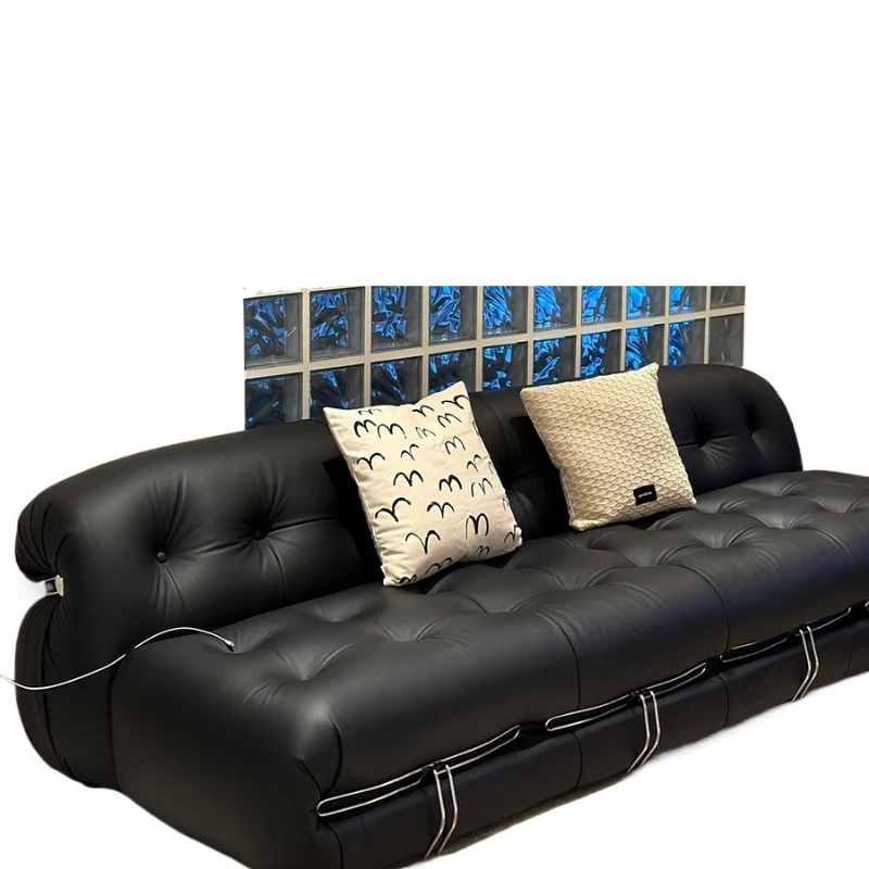 

Диван для гостиной, спальни, офиса, в стиле Баухаус, прямой, двухместный, трёхместный, из чёрной кожи
