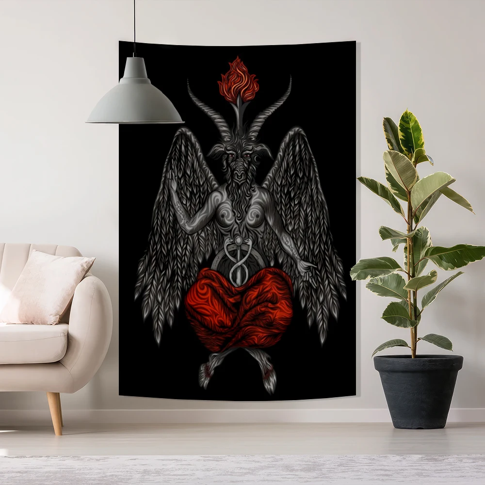 Goat Skeleton Eye Tapestries Black And White Wall Hanging Gothic Devil Dragon Demon Satan Print For Bedroom Decor Backdrop