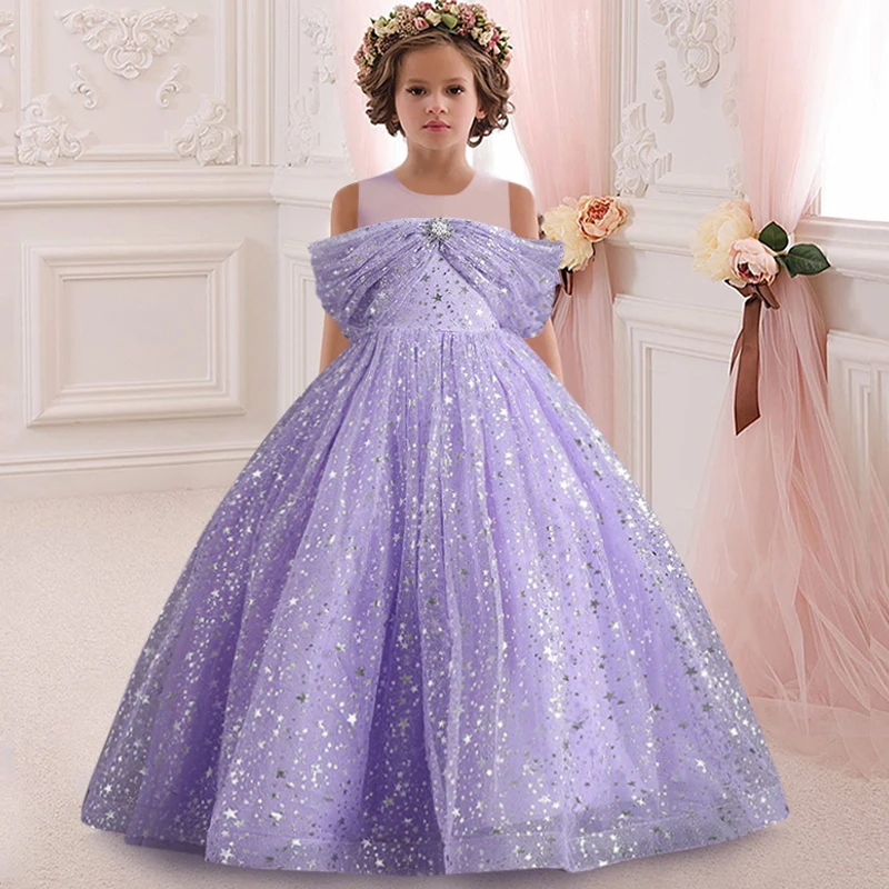 4-14 Jahre alte neue Mädchen Geburtstags feier Abendessen Kleid Mesh Spitze gepflegten Stil Laufsteg Kommunion Hochzeits ball Pailletten Poncho Kleid