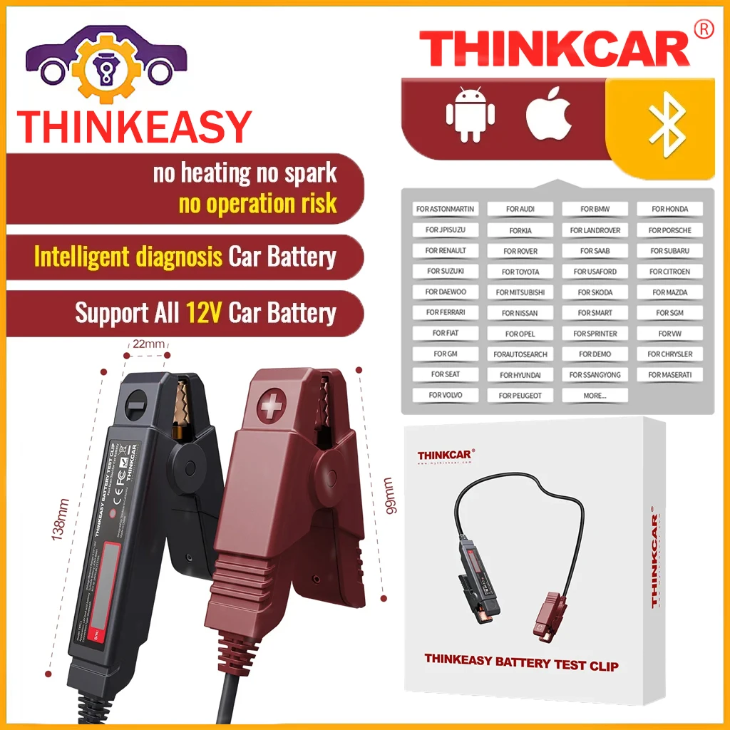 2024 NEW THINKCAR Thinkeasy Bluetooth Vehicle Battery Tester 12V 2000CCA OBD2 Auto Car Diagnostic Tools For IOS/Andriod